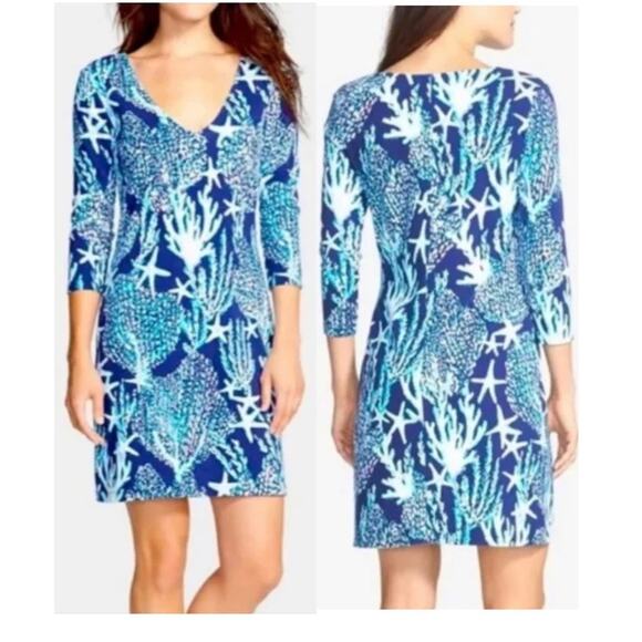 Lilly Pulitzer Clarke V Neck French Terry Mini Dress in Good Reef S - Picture 1 of 5